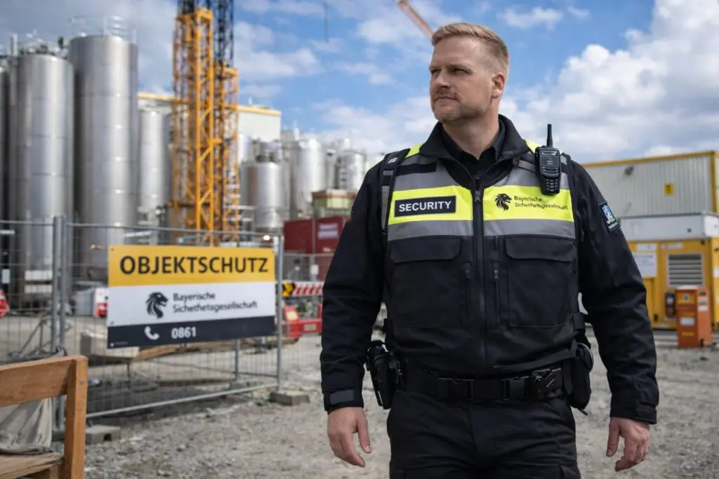 Werkschutz auf einem umzäunten Werksgelände im Chiemgau